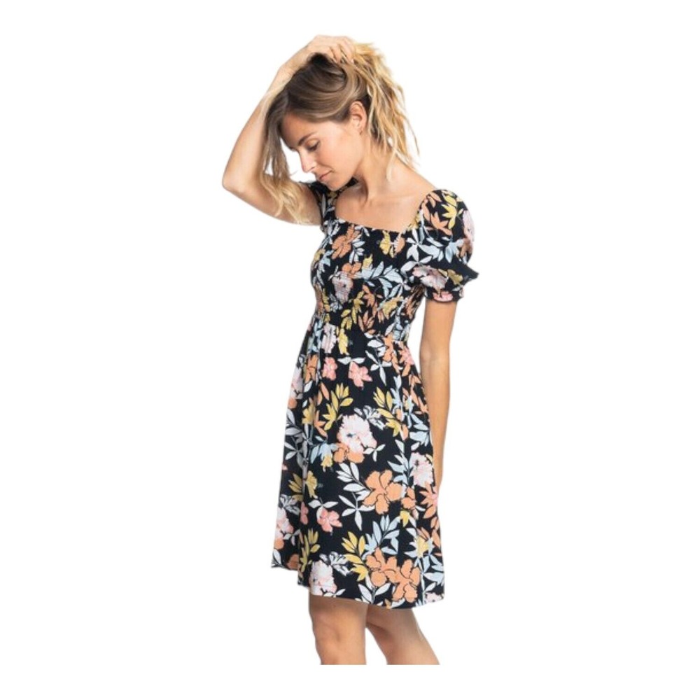 Roxy Hello Petal Floral Smocked Mini Dress Sz XS Short Puff Sleeve